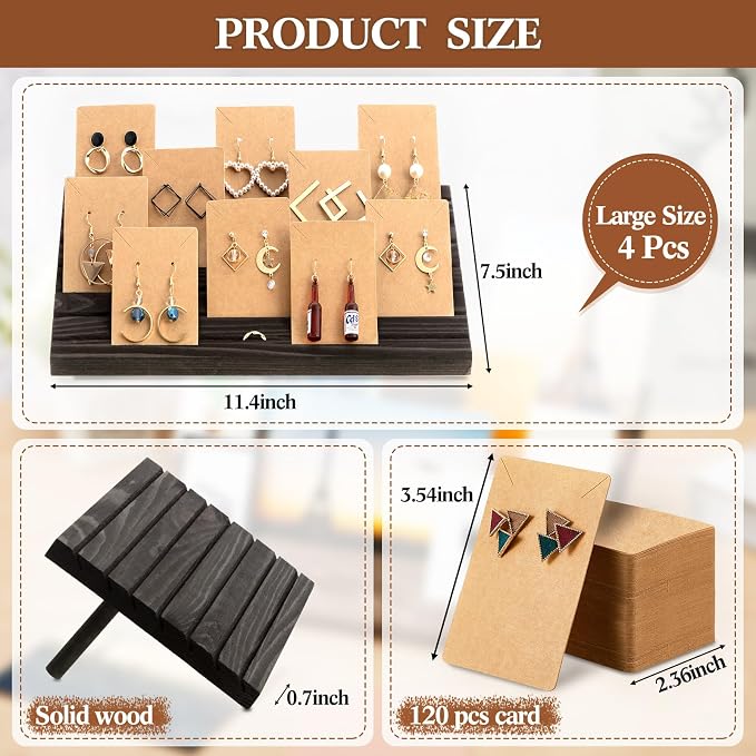 124 Pcs Wood earring card display wooden earring display stand 4 Set Jewelry - Image 2