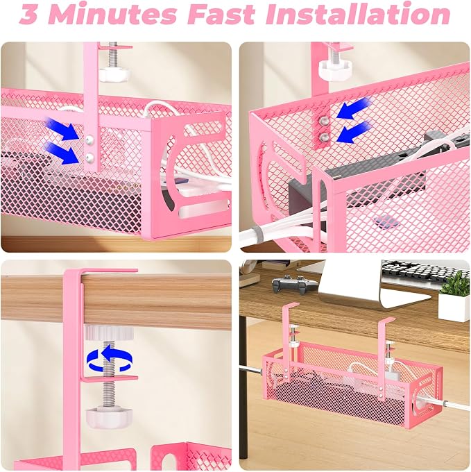 Under Desk Cable Management Tray, 15.7'' No Drill Steel Desk Cable Organizers - Image 6