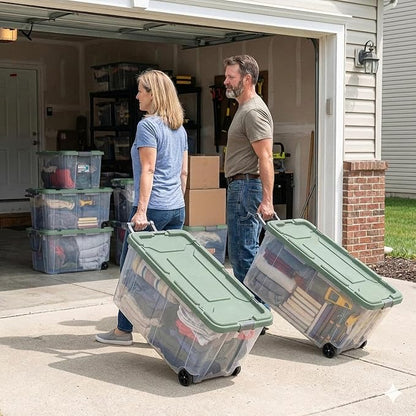 Storage Bins with Wheels 160 Quart, 2 Pack Heavy Duty Clear Plastic Totes with - Image 7