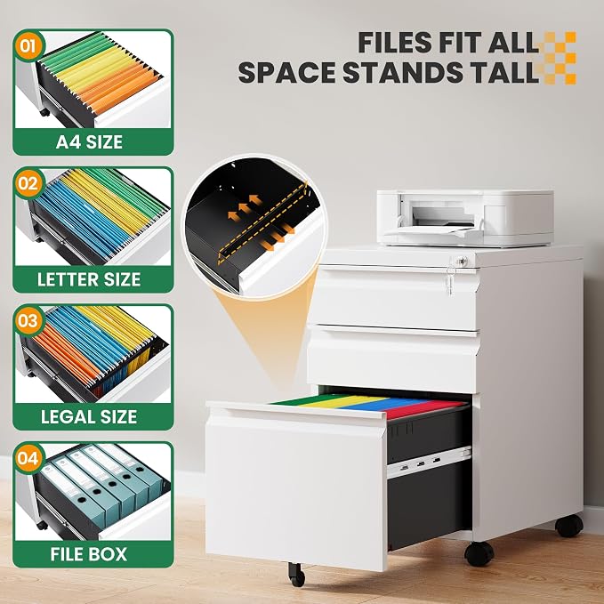3 Drawer Mobile File Cabinet - Image 5