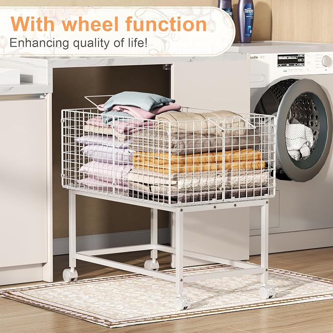 Large Rolling Laundry Basket Cart, Wire Laundry Hamper Cart - Image 5