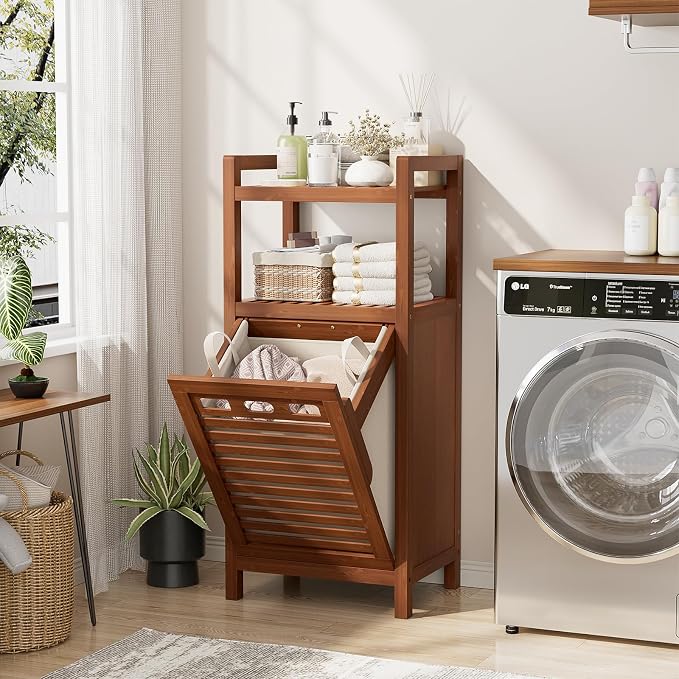 Homykic Tilt Out Laundry Hamper, 10 Gal Bamboo Laundry Storage Cabinet - Image 4