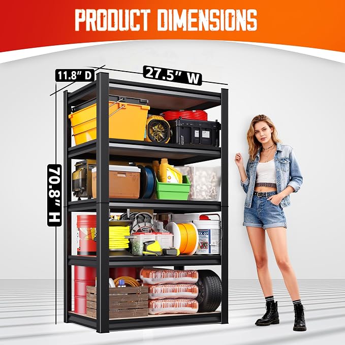 5-Tier Heavy Duty Metal Shelving Units, Adjustable Steel Storage Racks - Image 3