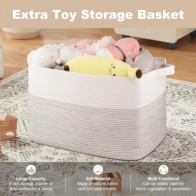 XXXL Large Blanket Basket, 108L Storage Basket, Cotton Rope Baskets - Image 4