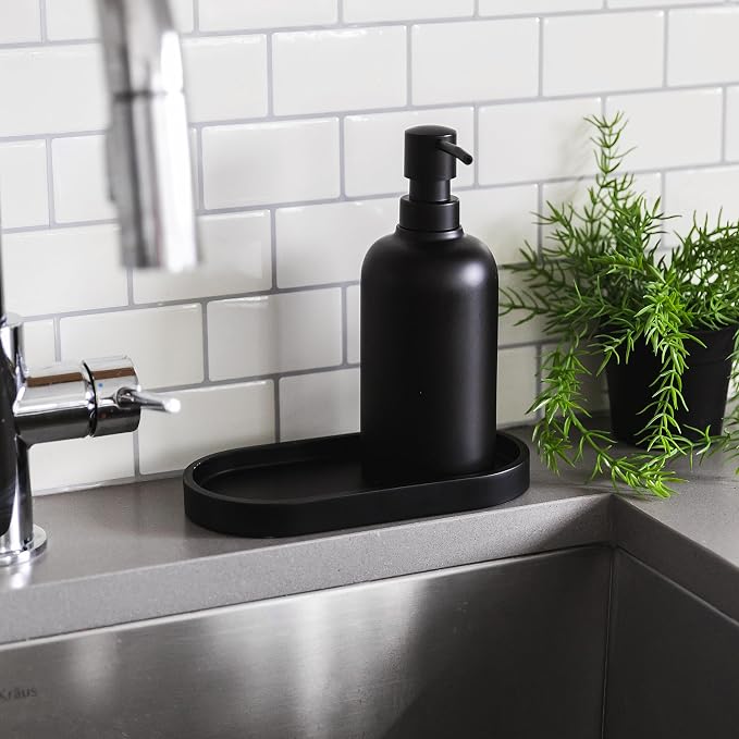 Matte Black Round Soap Dispenser Tray, 8” Soap and Lotion Bottle Tray Organizer - Image 7