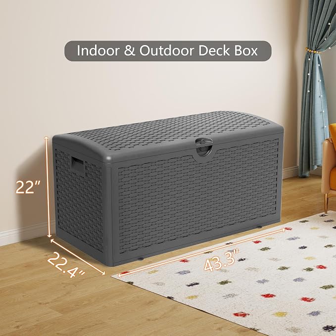 90 Gallon Plus Outdoor Storage Box Waterproof Lockable Resin Deck Box Large - Image 3