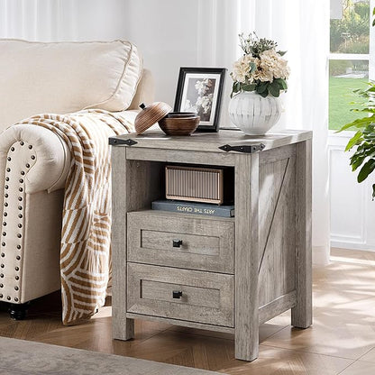 Nightstands Set of 2 with Charging Station, Farmhouse Night Stand with 2 - Image 2
