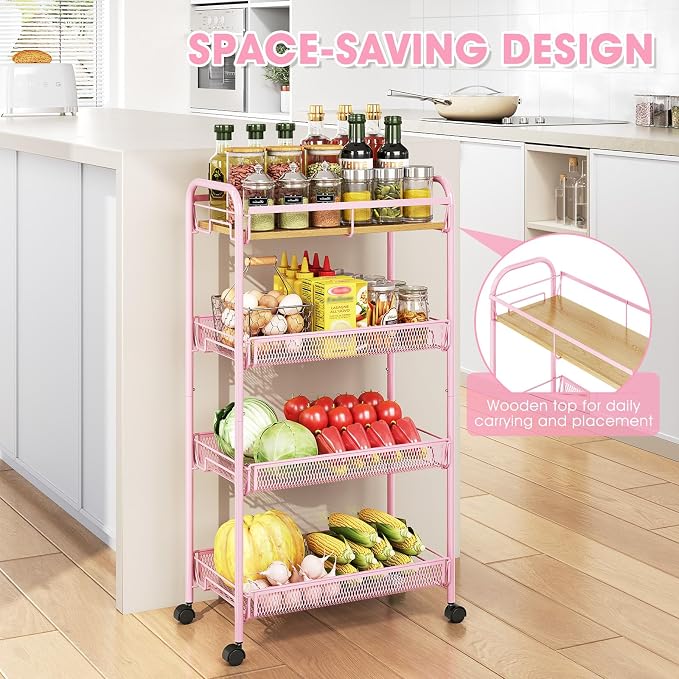 TOOLF 4-Tier Slim Rolling Cart, Metal Storage Cart - Image 4