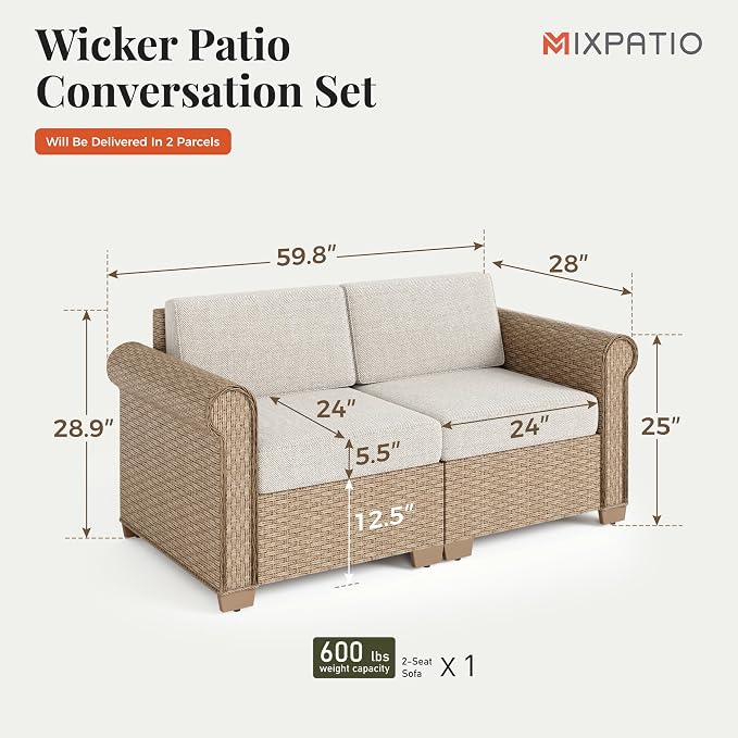 Patio Couch, 2-Piece Outdoor Rattan Wicker Sofa - Image 6
