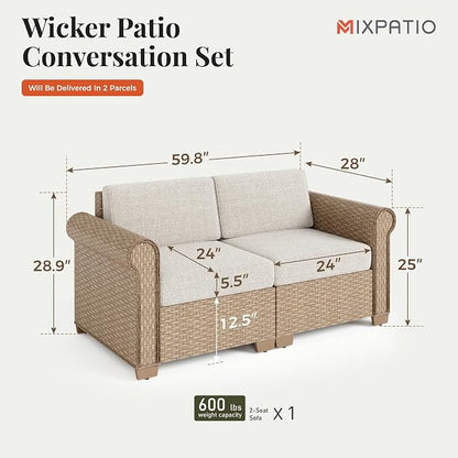 Patio Couch, 2-Piece Outdoor Rattan Wicker Sofa - Image 6