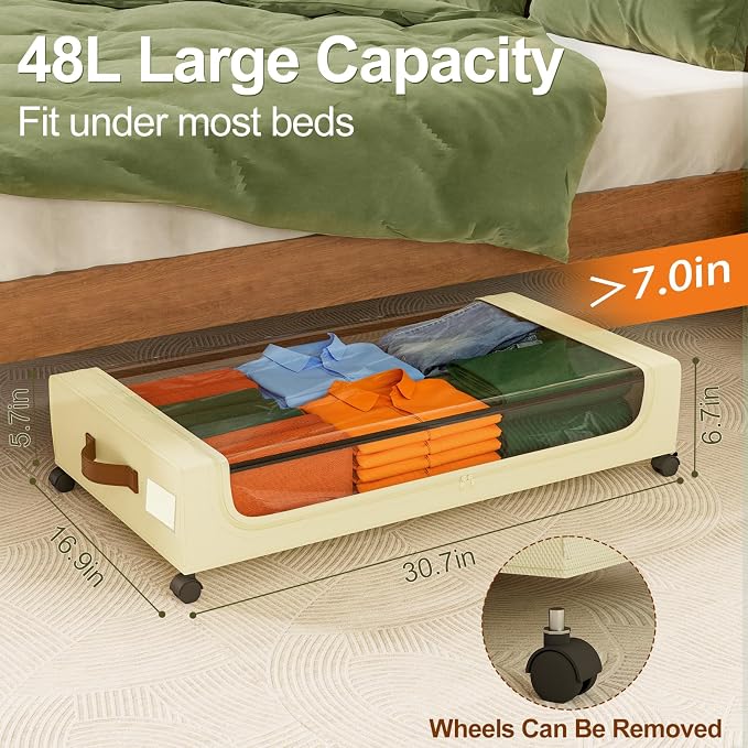 GoMaihe Under Bed Storage with Wheels:48L Underbed Storage Containers with Lids - Image 3