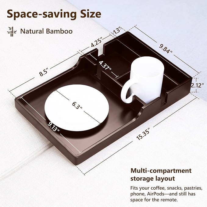 Sofa Insert Tray for Middle Seat, Bamboo Couch Table - Image 2