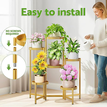 6 Tier Large Tiered Plant Stand Indoor, 7.9 Inch Wide Tall Corner Metal Plant - Image 6