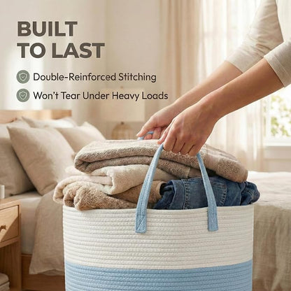 JMvicyroam 65L Extra Large Machine Washable Cotton Rope Blanket Basket | - Image 6