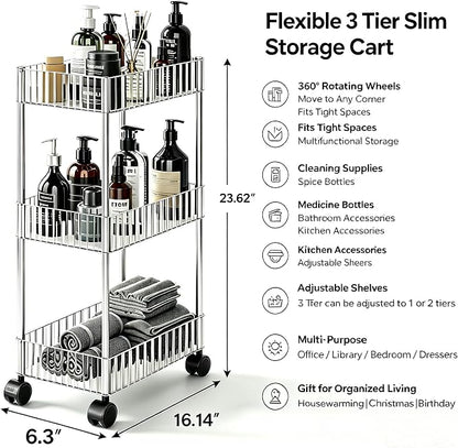 Sooyee Slim Clear 3-Tier Plastic Rolling Utility Cart - Image 5