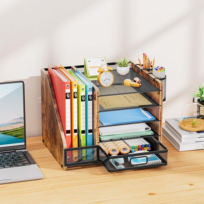 Marbrasse Desk Organizer with File Holder, 5-Tier Paper Letter Tray Organizer - Image 3