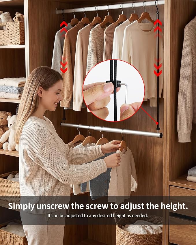 BaiNong Adjustable Closet Hanging Rod 17-30" Silver 4 Pack | Closet Rod - Image 6