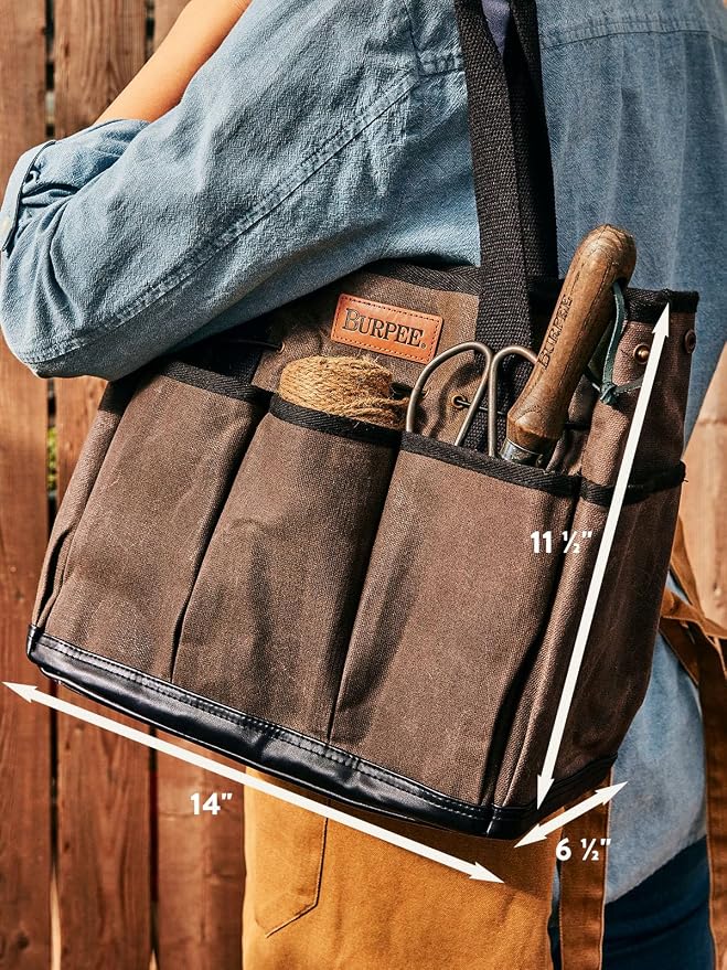 Burpee Waxed Canvas Garden Tool Tote | Heavy-Duty Tote Bag Storage Organizer - Image 2