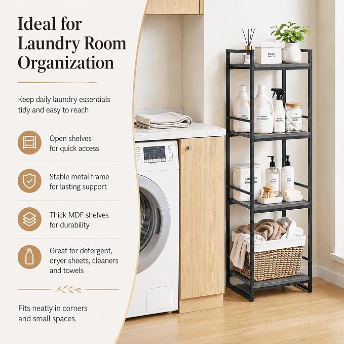 BYFU 4 Tier Bathroom Storage Open Shelf Grey Metal Corner Storage Rack | 46.1" - Image 4