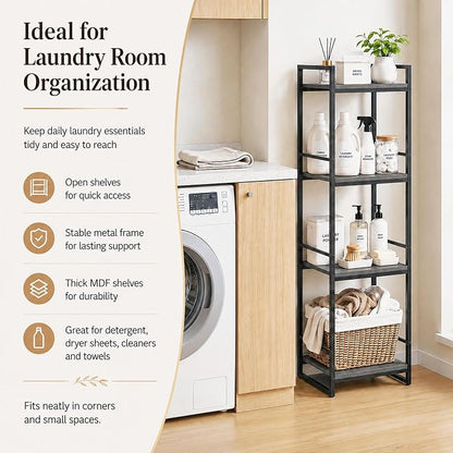 BYFU 4 Tier Bathroom Storage Open Shelf Grey Metal Corner Storage Rack | 46.1" - Image 4
