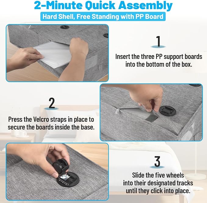 Under Bed Storage with Wheels, Quick Assembly Underbed Shoe Storage Containers - Image 6
