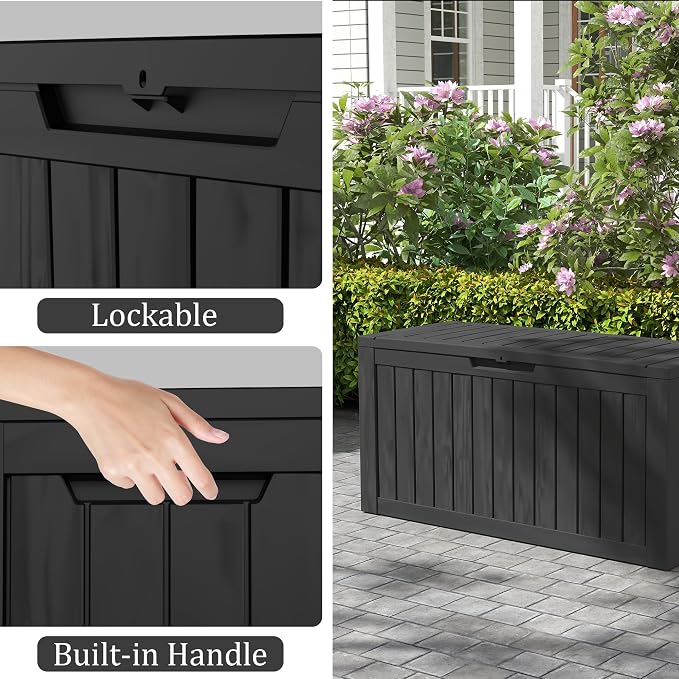 75 Gallon Deck Box, Resin Outdoor Indoor Waterproof Storage Box, Lockable - Image 3