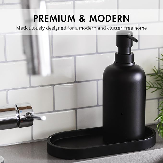 Matte Black Round Soap Dispenser Tray, 8” Soap and Lotion Bottle Tray Organizer - Image 2