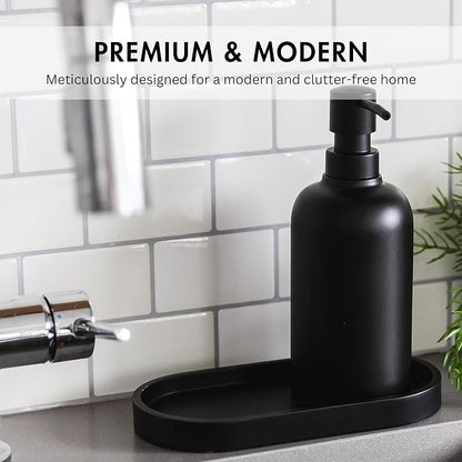 Matte Black Round Soap Dispenser Tray, 8” Soap and Lotion Bottle Tray Organizer - Image 2