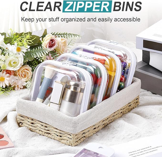 Hoolerry 4 Pcs Hard Clear Zipper Case Makeup Bags Plastic Pencil Pouch - Image 6