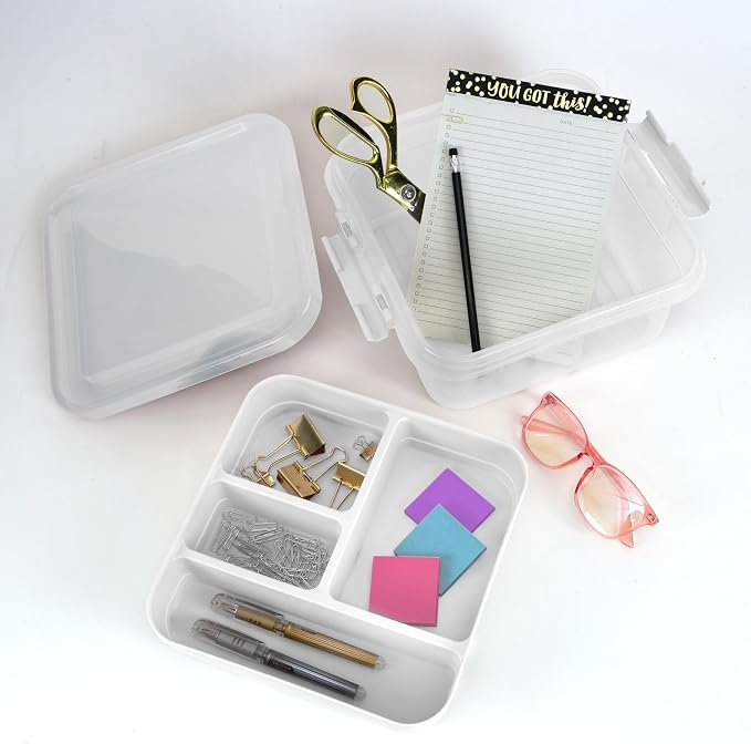 Simplify 5 Compartment Gift Supply Storage Box | 2 Tier Box | Red | Clear Top - Image 5
