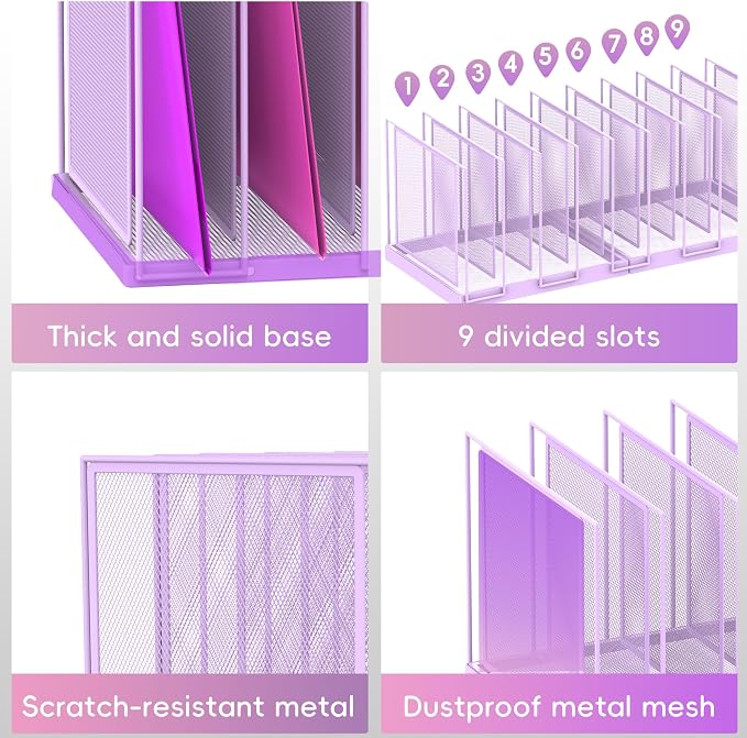 9-Section Desk File Organizer, Vertical File Holder, Mesh Desktop File Folder - Image 5