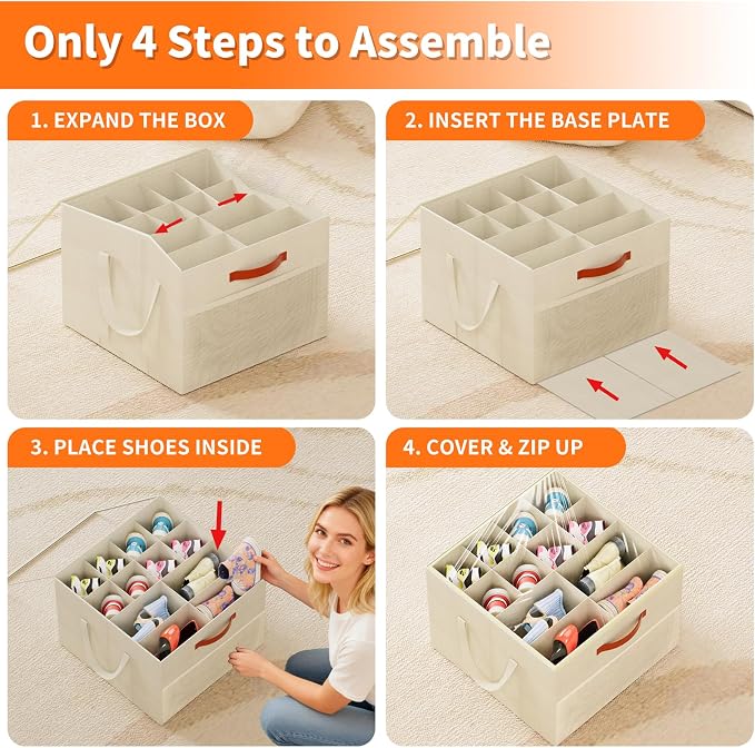 Aokeyee 2 Pack Shoe Organizer for Closet, Foldable Shoe Storage Organizer Box - Image 6