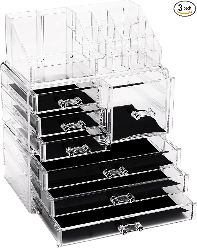 Sea Team 3-Layer Stackable Clear Makeup Organizer by SeaTeam