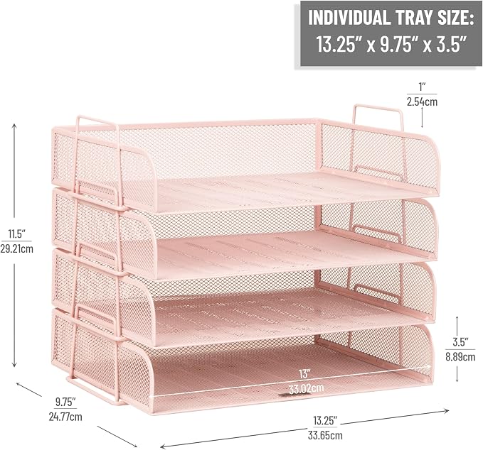 Mind Reader Stackable Paper Tray, Desktop Organizer, File Storage, Metal Mesh - Image 3