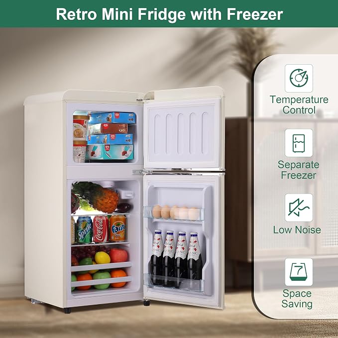 Retro Mini Fridge, 3.2 Cu. Ft. Small Refrigerator - Image 5