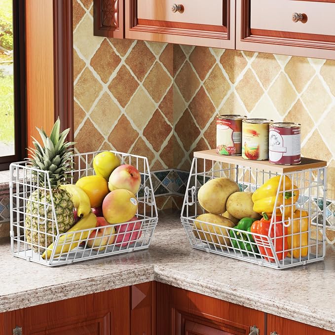 White Fruit Bowl Wire Basket Storage Pantry Fruit and Vegetable Storage Fruit - Image 6