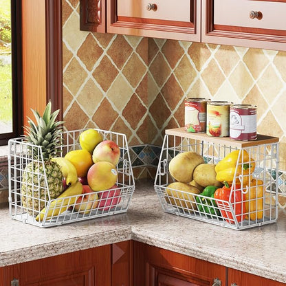 White Fruit Bowl Wire Basket Storage Pantry Fruit and Vegetable Storage Fruit - Image 6