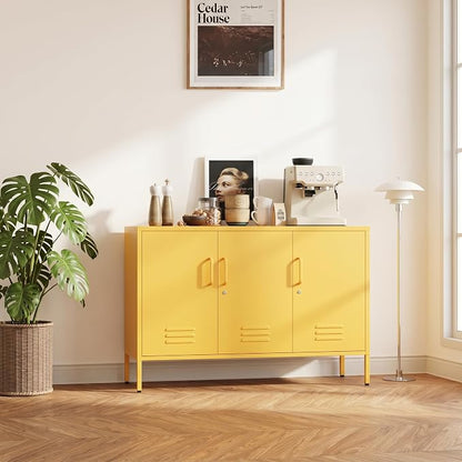 Lockable Yellow Industrial Metal TV Cabinet, Media Storage Console TV Stand by mkficje