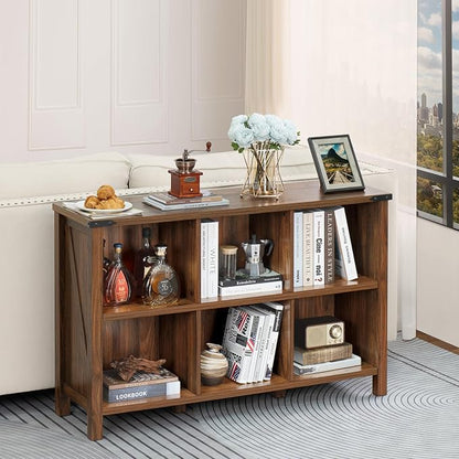 Farmhouse 6 Cube Book Shelf, Wood 3 Tier Storage Organizer Bookshelf, Rustic - Image 7