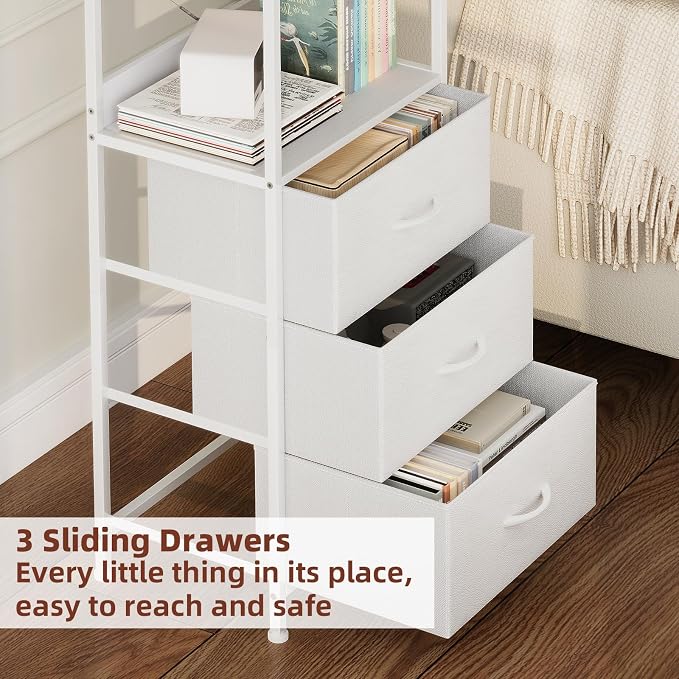 Somdot 3 Tier Bookshelf with Drawer, Tall Bookcase with Shelves, Bookshelf - Image 4