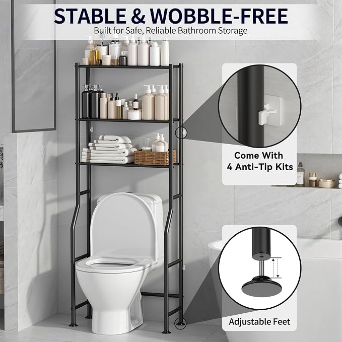 3-Tier Over The Toilet Storage, Freestanding Metal Bathroom Shelves, Space - Image 5