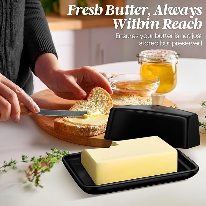 Flexzion Ceramic Black European Butter Dish - Image 2
