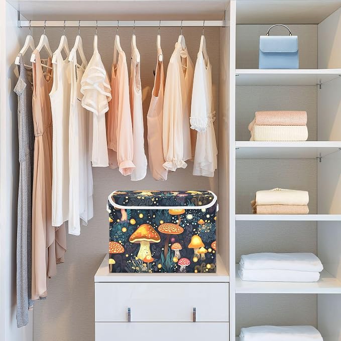 Mushrooms Storage Bins with Lids and Carrying Handle, Foldable Storage Boxes - Image 6