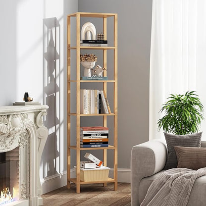 TUTOTAK Bookshelf, 6-Tier Tall Narrow Book Shelf - Image 6