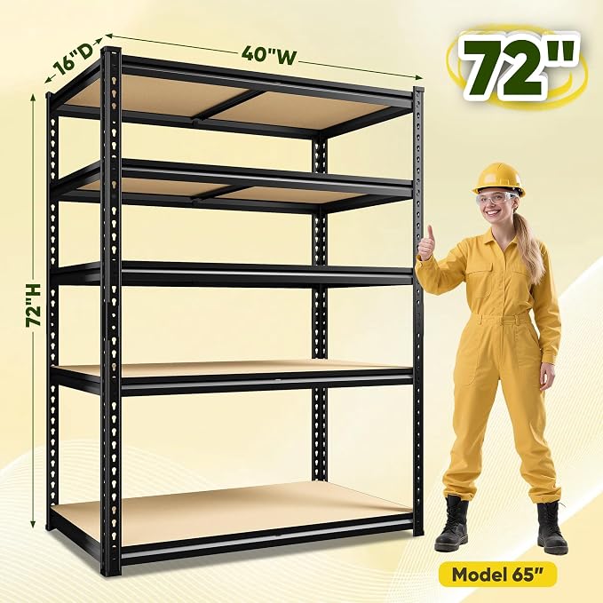 72" H Garage Shelving, 5 Tier Storage Shelves Load 2500 lbs, Adjustable Garage - Image 3