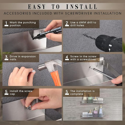 Lallisa 2 Pieces Stainless Steel Shelf Bathroom Shower Floating Shelves Wall - Image 6