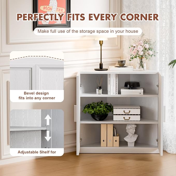 Casaphoria Farmhouse Corner Cabinet, Wooden Corner Storage Cabinet - Image 6