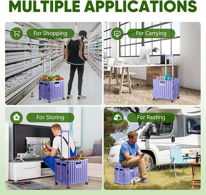 Folding Utility Cart, Portable Rolling Crate Handcart Collapsible Shopping - Image 6