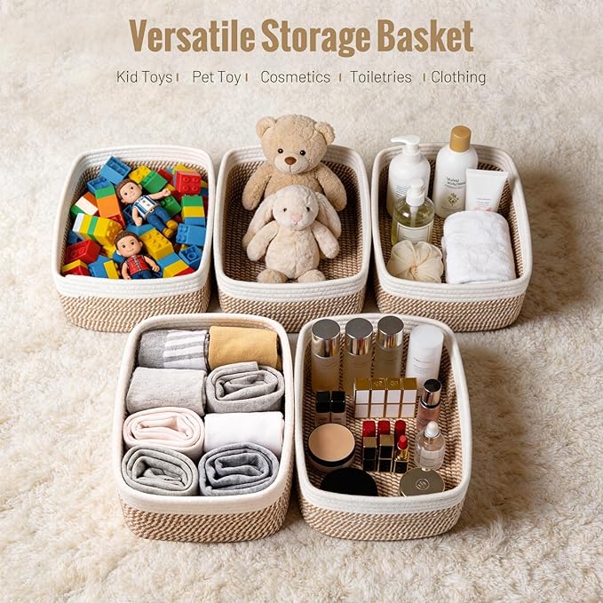 5 Pack Small Woven Storage Baskets - Image 4