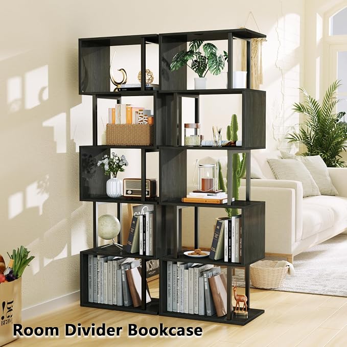 Furologee 6 Tier Bookshelf Tall Geometric Bookcase, S Shaped Industrial Display - Image 4